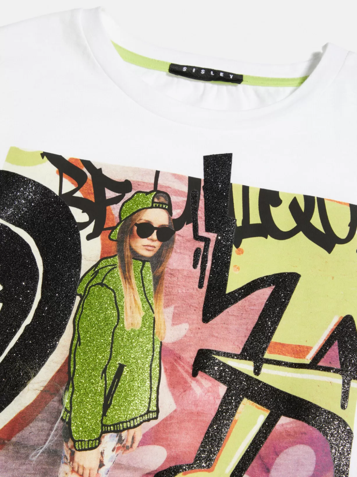 Boxy T-Shirt With Print And Glitter<Sisley Best