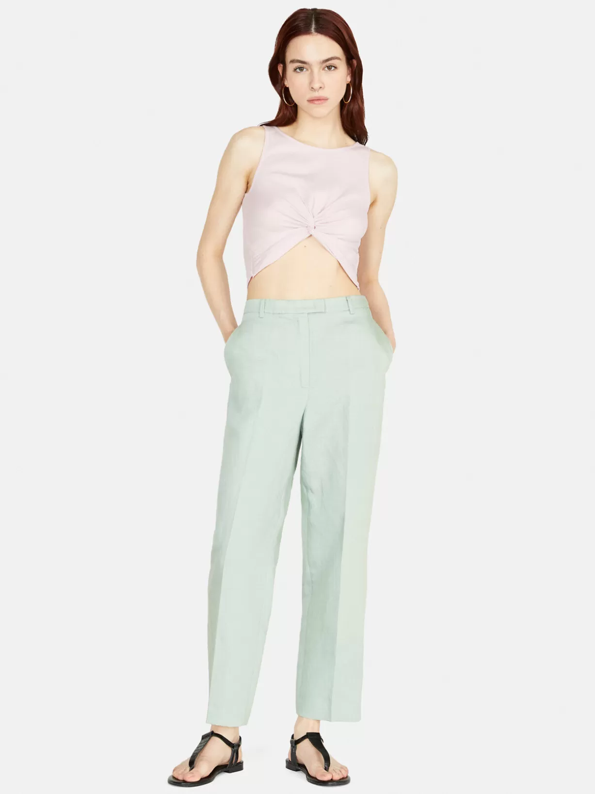 Cigarette Trousers In Linen Blend<Sisley Cheap