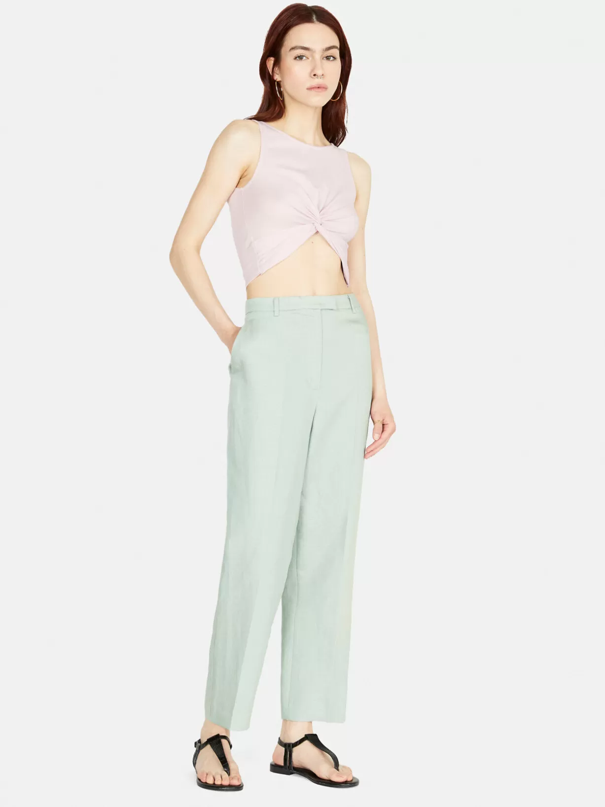 Cigarette Trousers In Linen Blend<Sisley Cheap