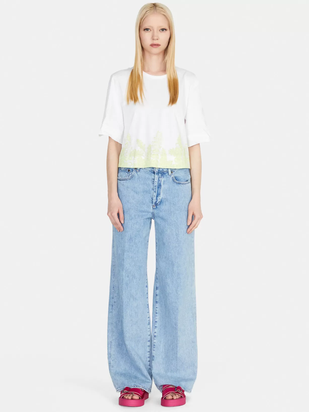 Cropped Oversized Fit T-Shirt With Print<Sisley Clearance