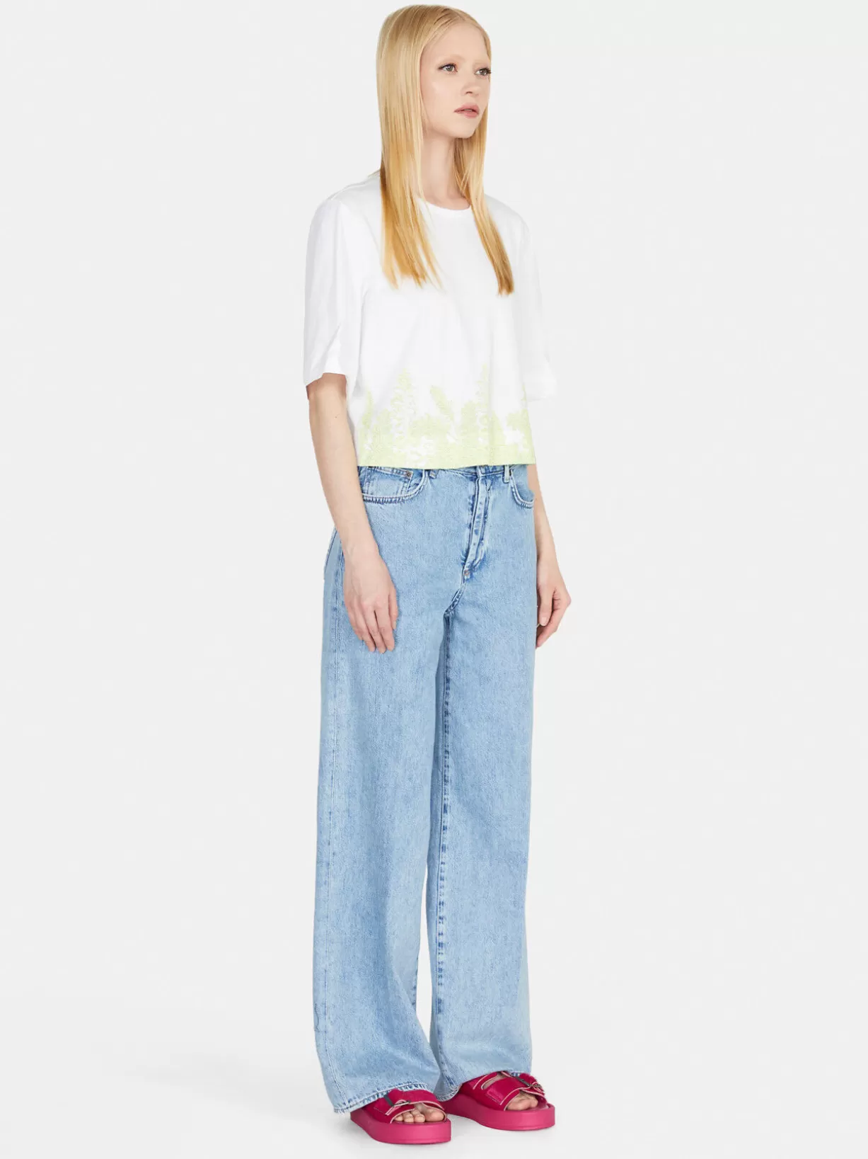 Cropped Oversized Fit T-Shirt With Print<Sisley Clearance