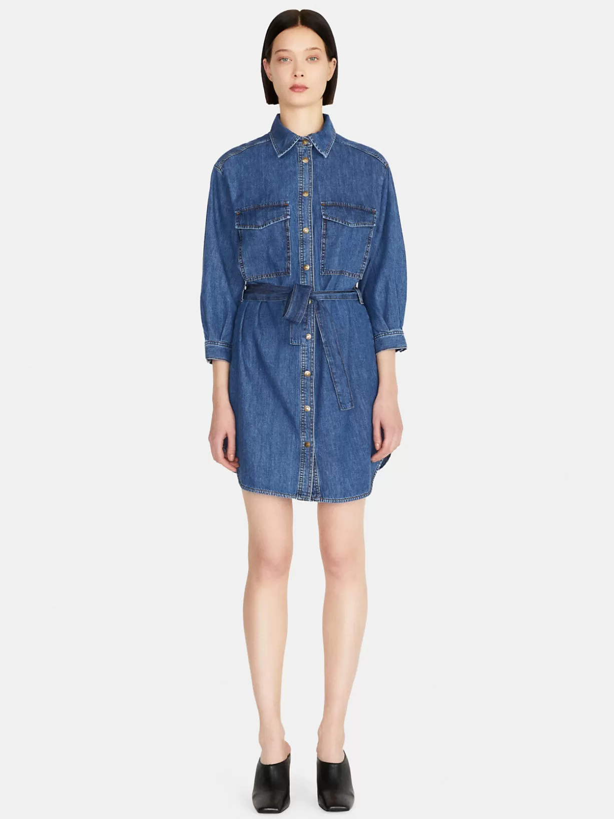 Denim Shirt Dress With Belt<Sisley Online