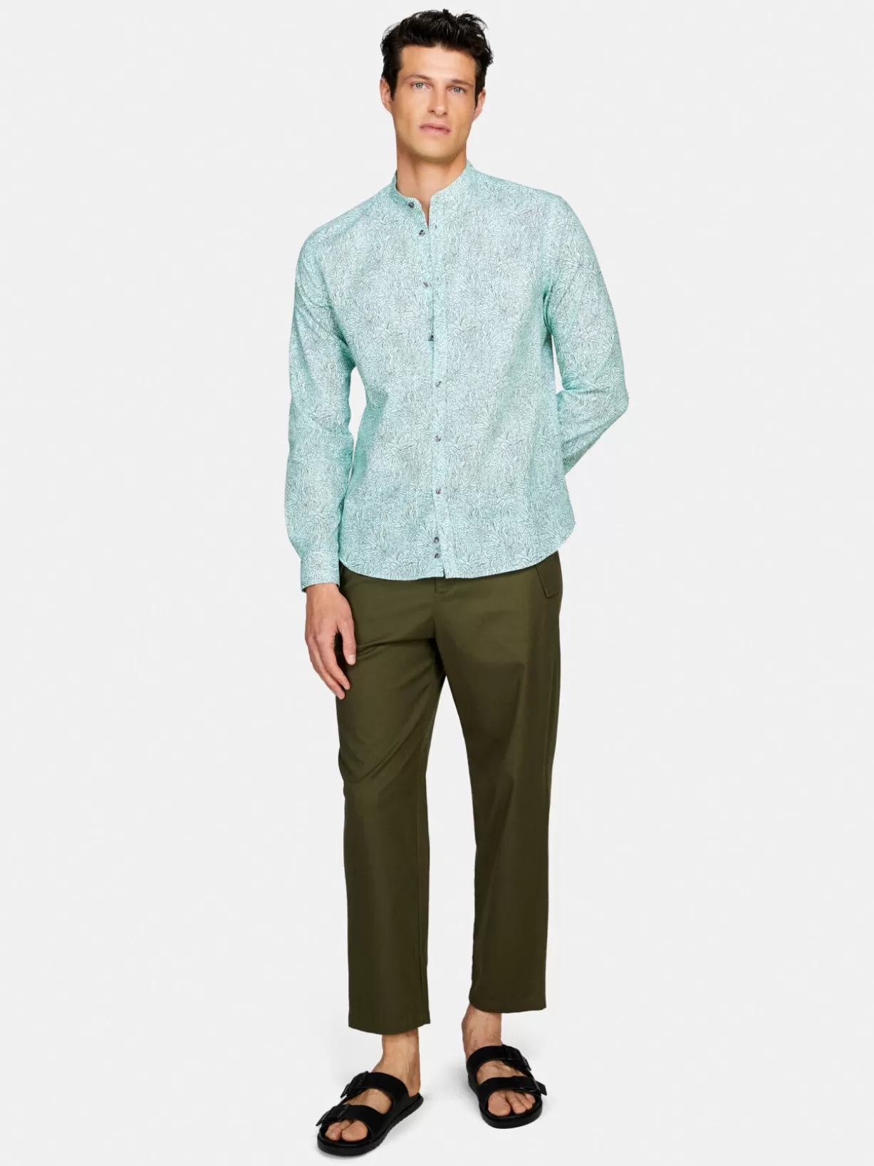 Printed Mandarin Collar Shirt<Sisley Hot