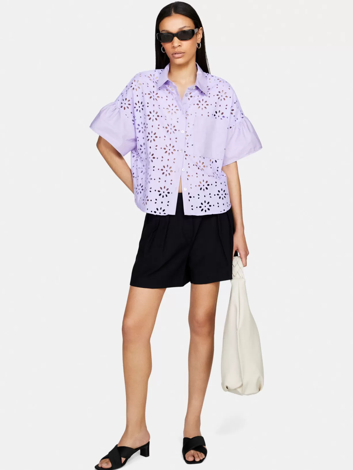 Shirt In Broderie Anglaise With Pocket<Sisley Clearance