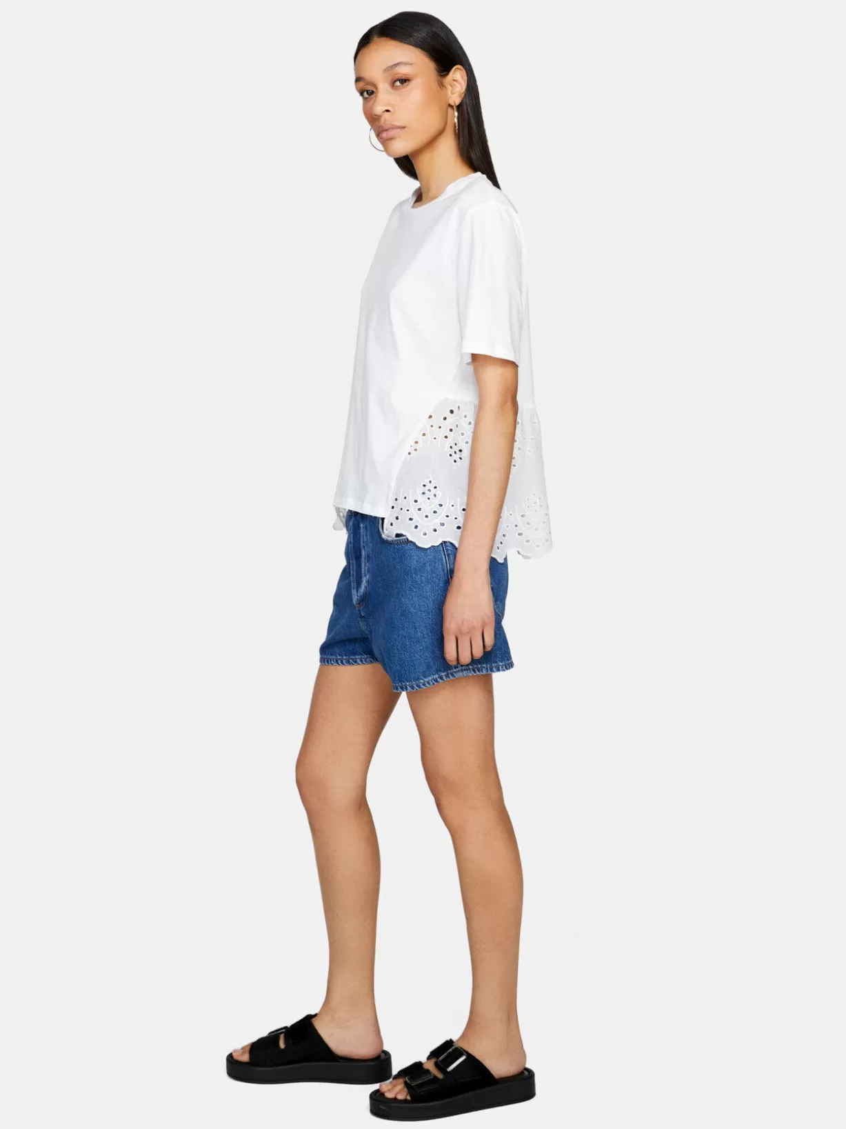 T-Shirt With Broderie Anglaise Frill<Sisley Sale