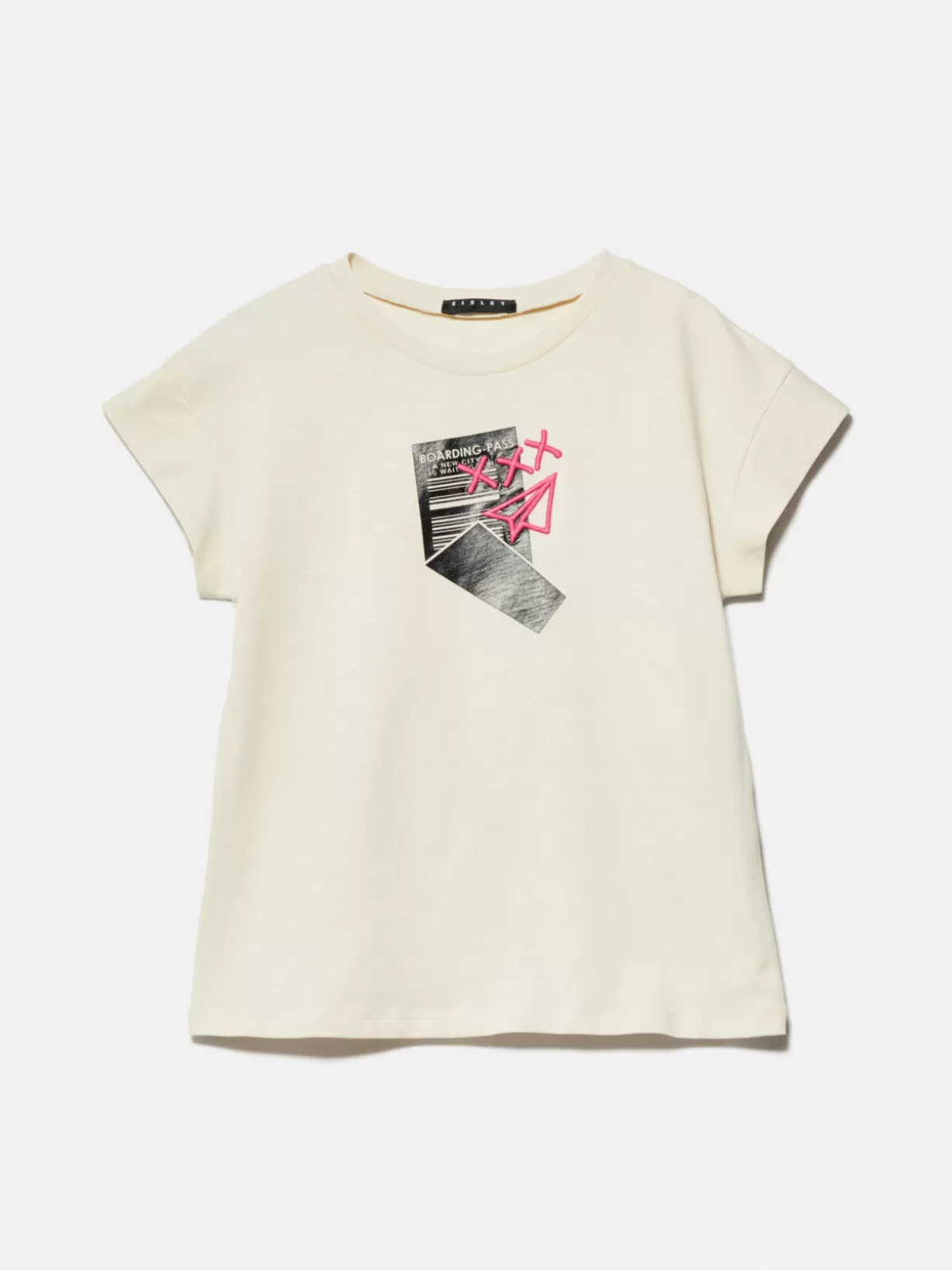 T-Shirt With Print And 3D Embroidery<Sisley Flash Sale