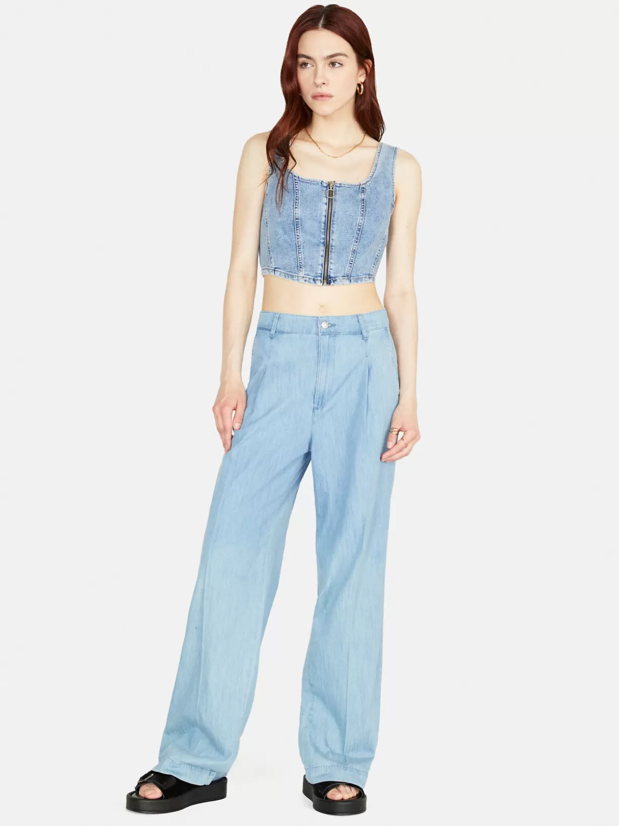 Wide Fit Chambray Trousers<Sisley Cheap