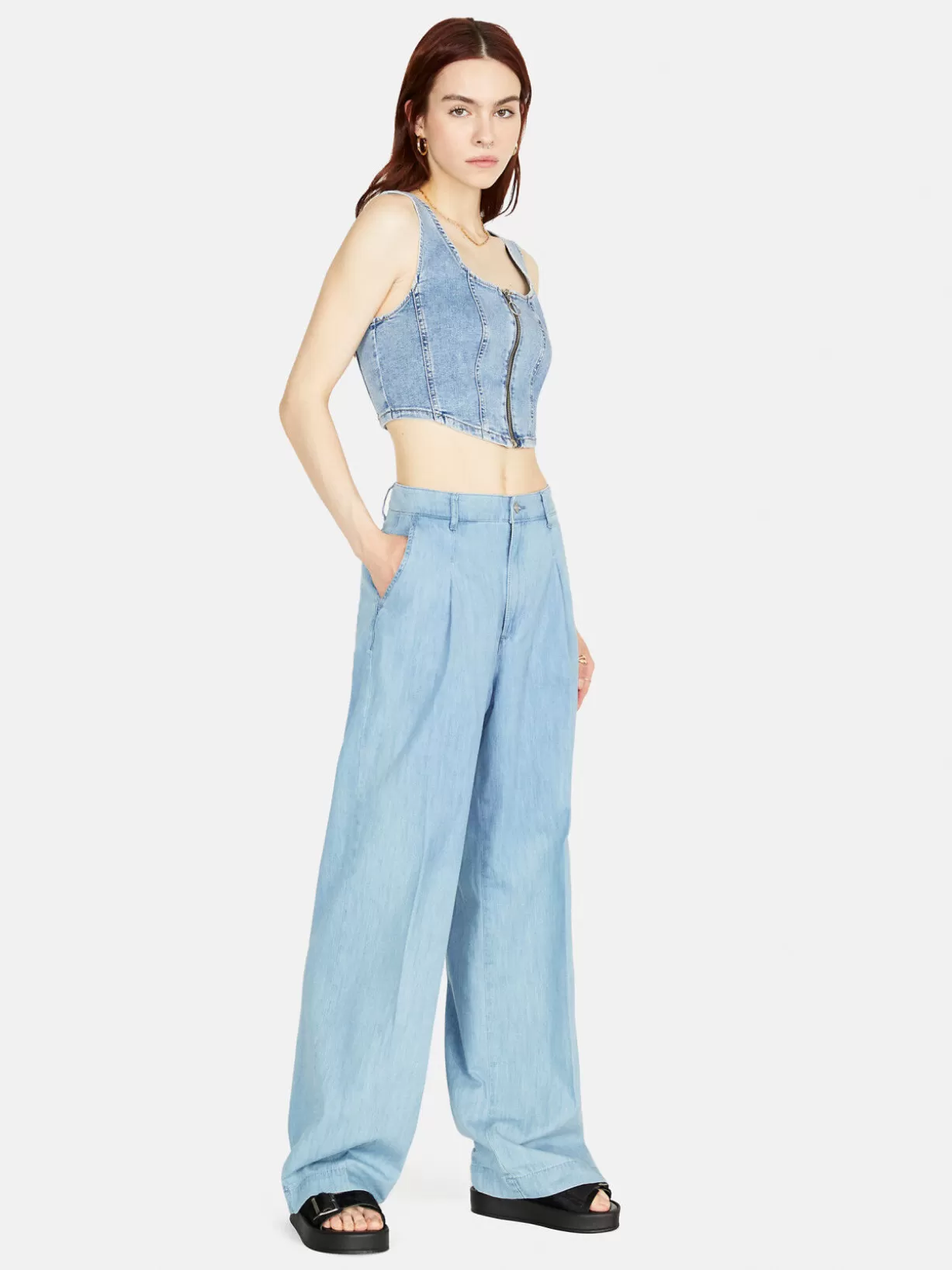 Wide Fit Chambray Trousers<Sisley Cheap