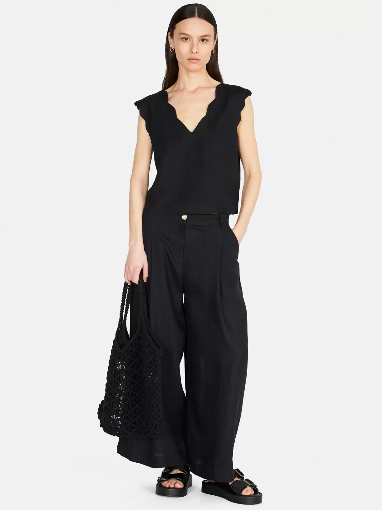 Wide Leg Trousers In Linen<Sisley Clearance